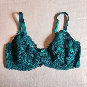 Adore Me Floral Lace Cinthia Sheer Bra Green Style BR-07901-FUL Size 38G